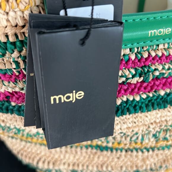 NWT $385 MAJE MEDIUM Vert Casino leather straw bag w/ strap and top handle - Picture 4 of 16